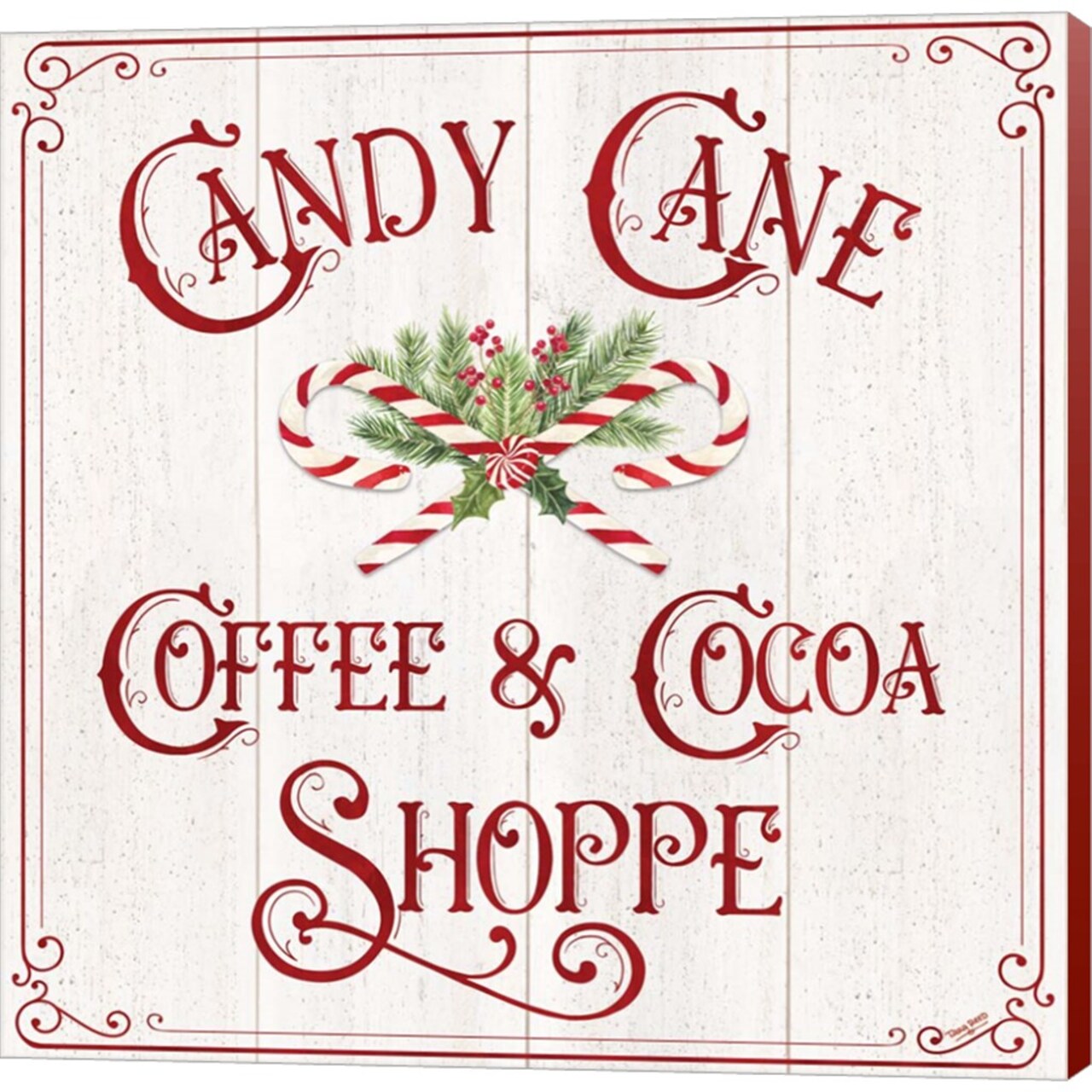Vintage Christmas Signs I-Candy Cane Coffee by Tara Reed 12" x 12" Canvas Wall Art